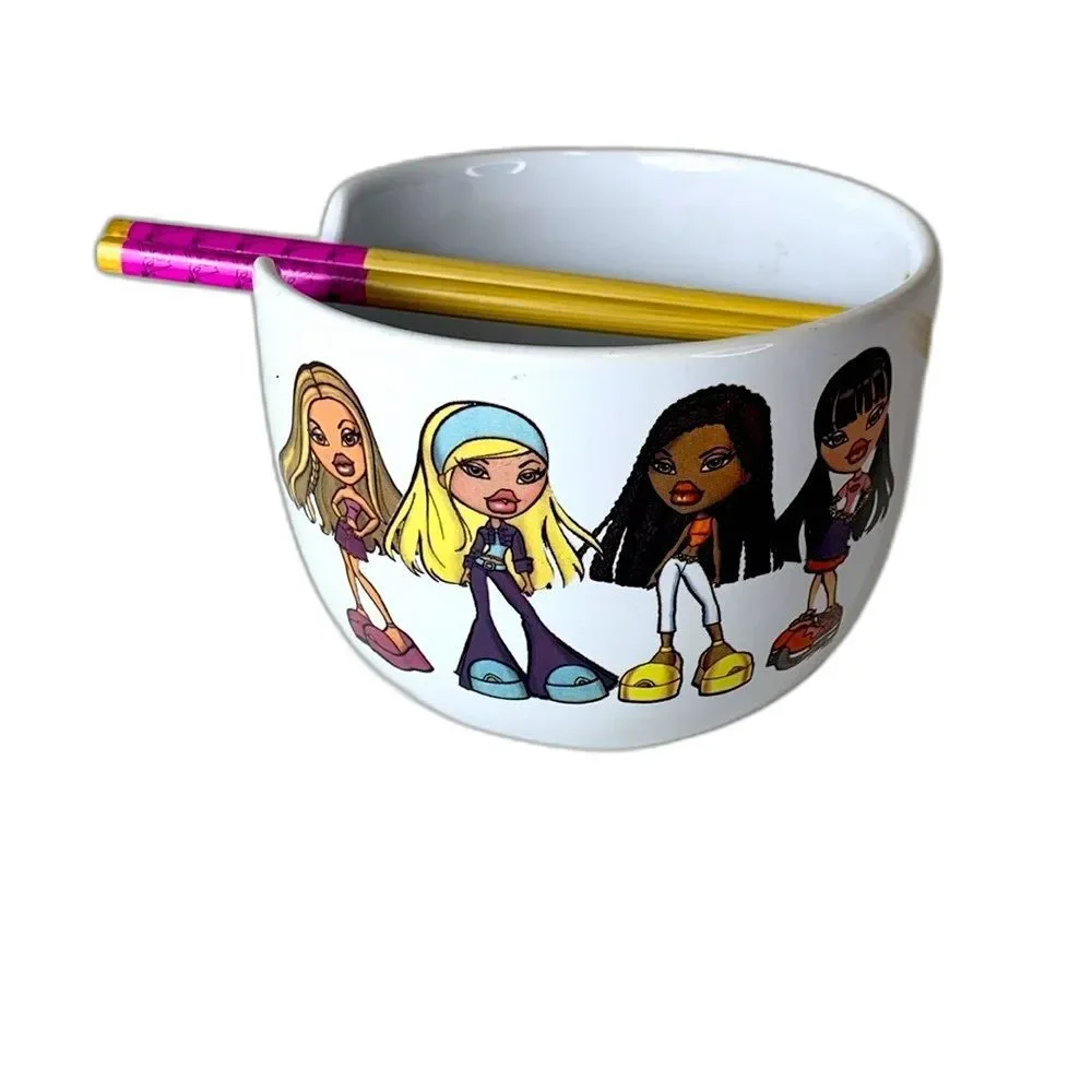 Bratz Characters White 20 Oz. Ceramic Ramen Bowl Chopsticks By Silver Buffalo